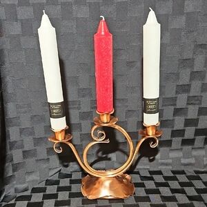 Gregorian Hand-Hammered Solid Copper Candelabrum Candle Holder
